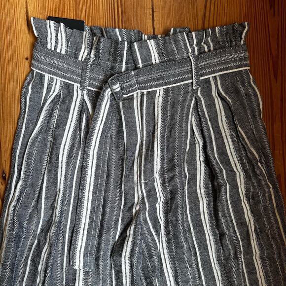 NWT Banana Republic gray white stripe high rise wide leg linen pants SIZE 4 - Picture 2 of 6